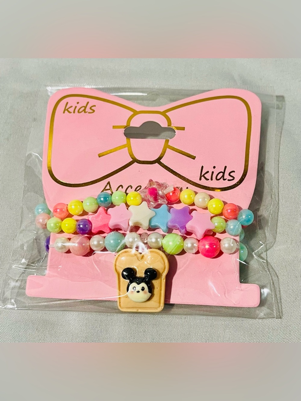 Kids Pastel Star & Bead Bracelet Set with Character Charm